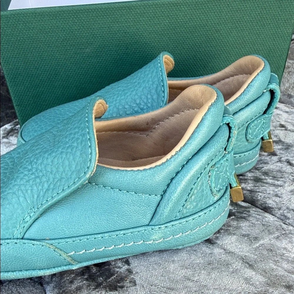 Buscemi Kids Teal Leather Slip-On Moccasins